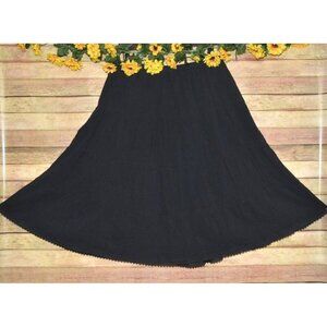 Haband! Black Tiered Flared Midi Skirt Size L Gauzy Elastic Waist Gypsy Western